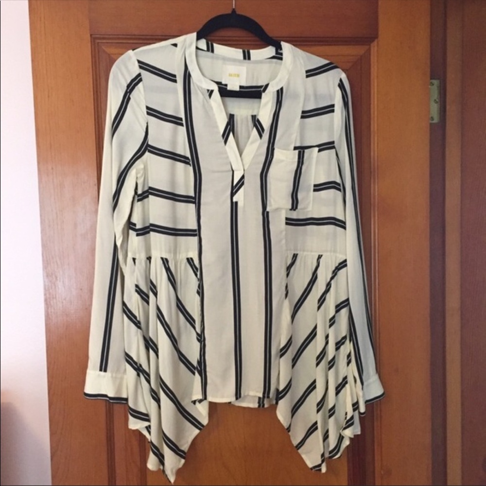 Maeve Striped Handkerchief Hem Button Down Blouse